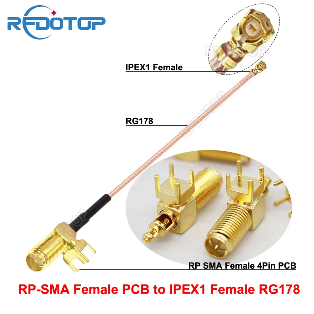 2PCS 4Pin PCB L RPSMA Female Jack to u.FL/IPEX-1 Female RG178 Cable Extension Pigtail Jumper WiFi Antenna IPX1-K to RPSMA-J