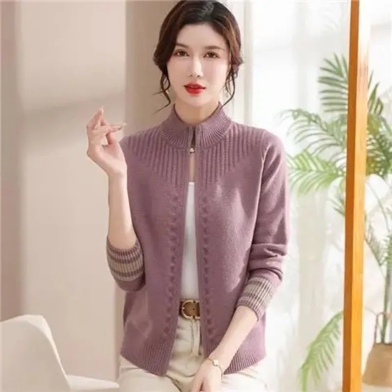 

Women's Autumn Winter Top Coat Sweater Knitwear Zipper Cardigan Stand-up Collar Comfortable Casual Soft Niche Versatile Skinny
