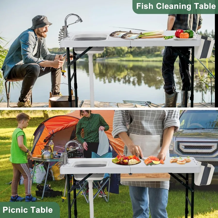 50 طاولة تنظيف الأسماك القابلة للطي مع حوض قابل للطي محطة فيليه خارجية محمولة للتخييم مع محطة مطبخ أصغر قابلة للطي #6
