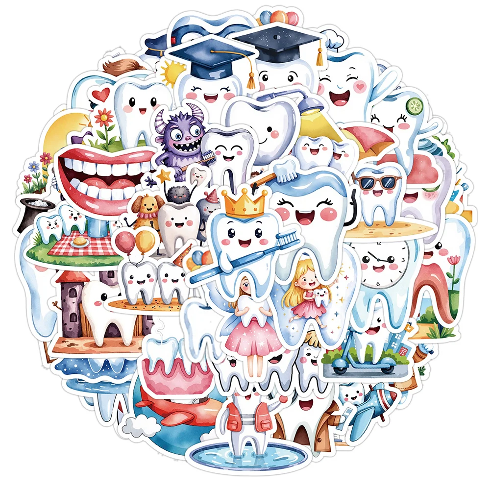 

10/30/50pcs Funny Cute Dental Tooth Cartoon Stickers Protect Teeth Sticker for Kid Waterproof Graffiti Laptop Guitar Phone Decal