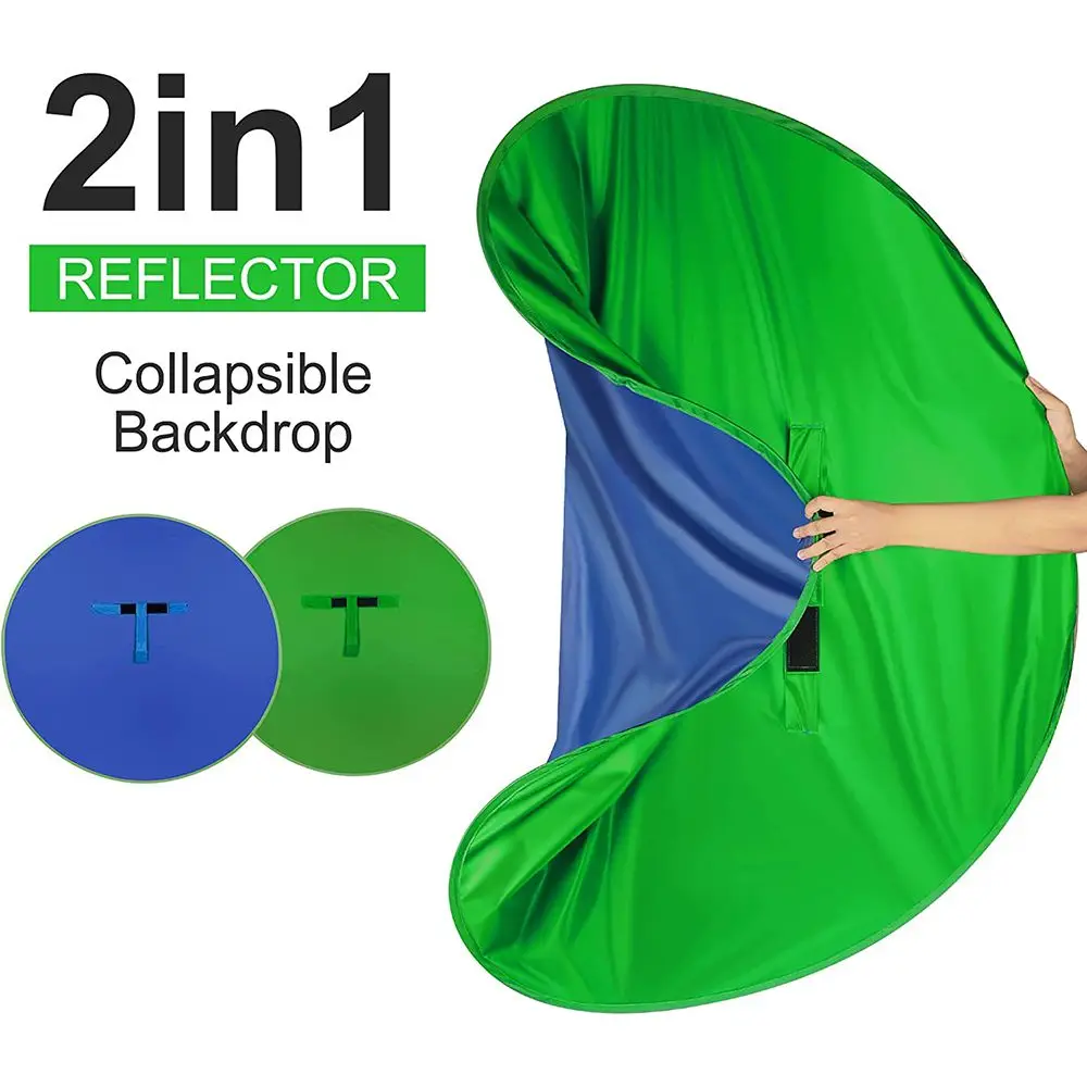 Green Blue Double-sided Screen Background Cloth Circular Portable Foldable Photography Studio Backdrop Chromakey w/ Storage Bag