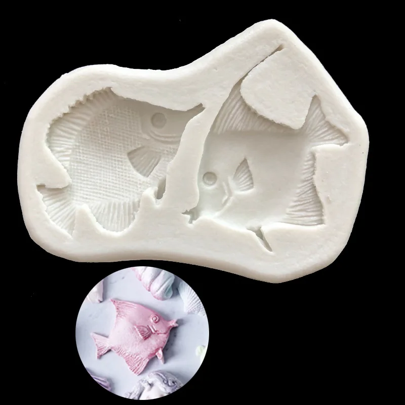 Kissing Gourami Fondant Silicone Mold DIY Chocolate Handmade Soap Liquid Baking Polymer Clay Epoxy Mould 15-583