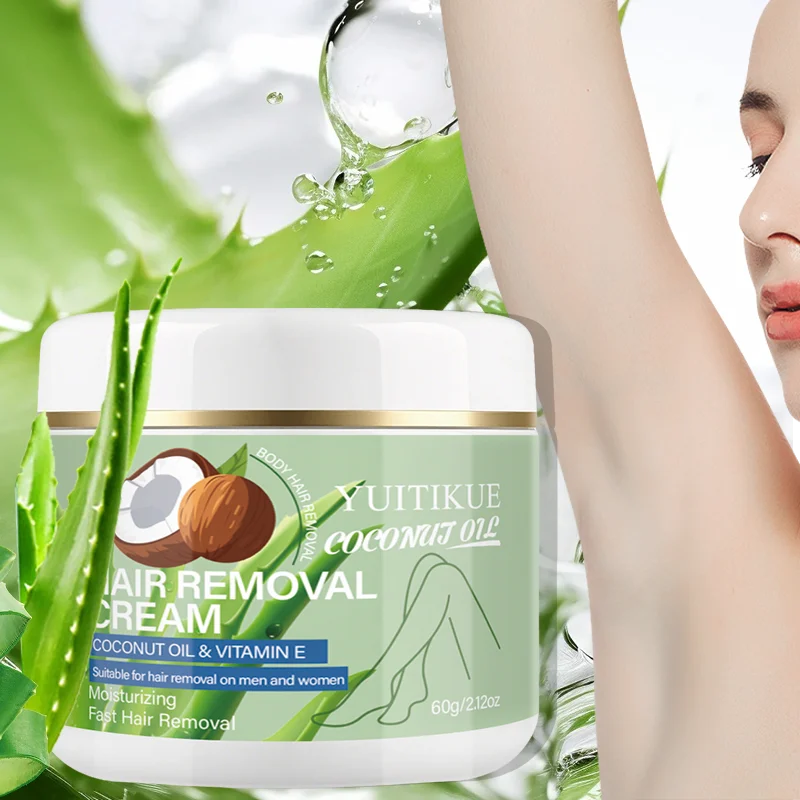 YUITIKUE Coconut Oil & Vitamin E Hair Removal Cream, 60g Fast Moisturizing Hair Removal Cream for Men and Women