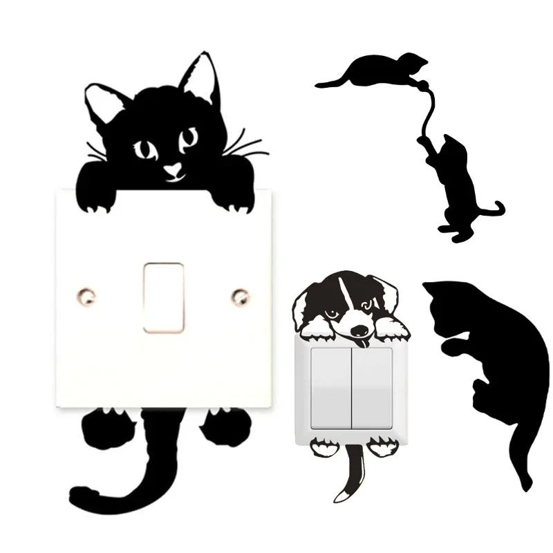 1pcs Light Switch Stickers Black Lovely Wall Sticker For DIY Home Decoration Cartoon Animals Wall Decals PVC Mural Art Decor