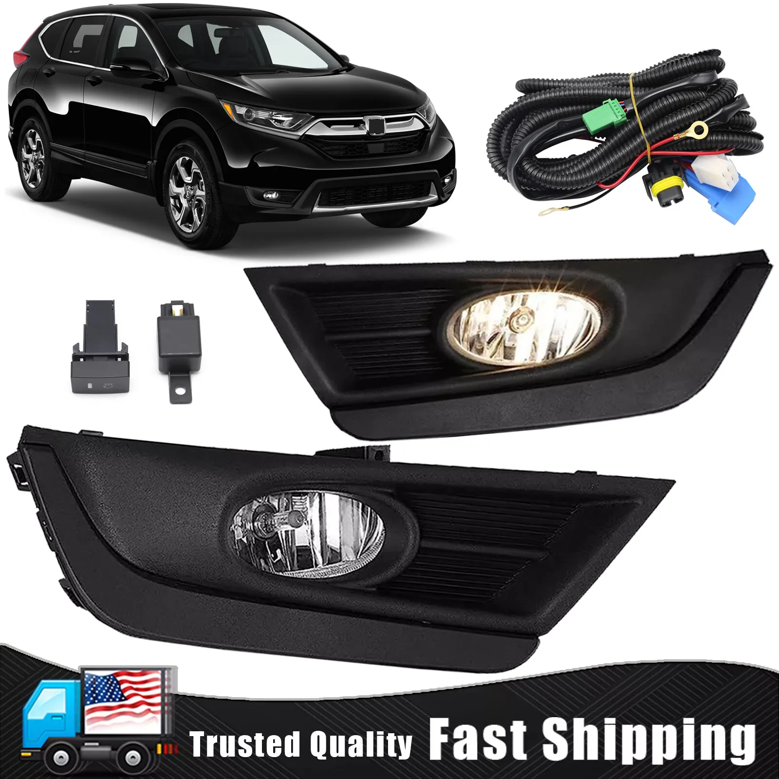 Pair Fits 2017 2018 2019 Honda CRV CR-V Bumper Fog Lights Driving Lamps W/Wiring