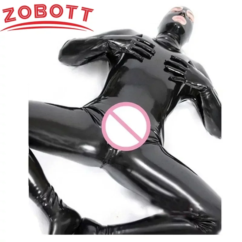 Men's Stretch PVC Bodysuit With Penis Sleeves Sexy Open Eye PVC Wetlook Leather Latex Catsuit Hot Erotic Gay  Wear Cos^0^.