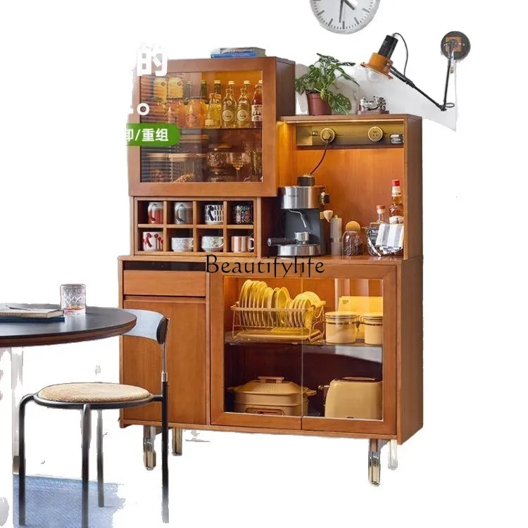 

Medieval style dining side cabinet integrated against the wall wine cabinet small apartment retro solid wood wall storage