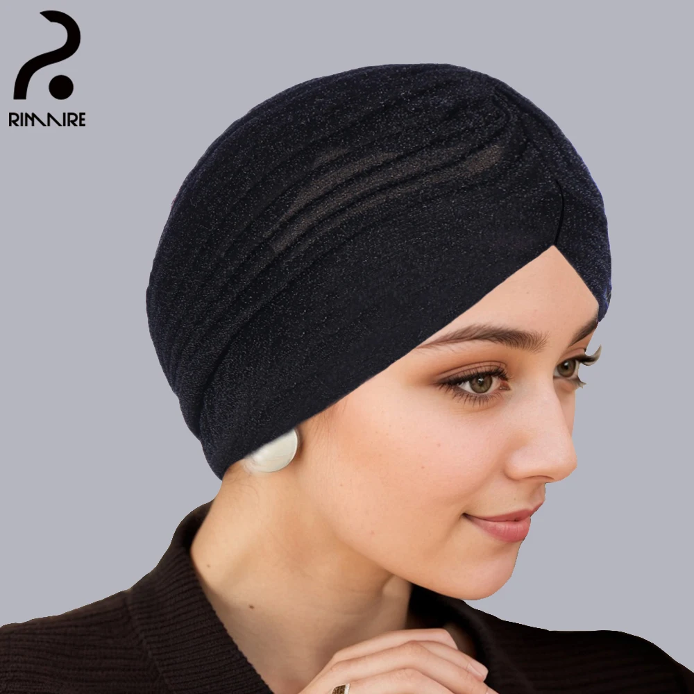 Solid Black Muslim Inner Caps Hijabs Luxury Women's Instant Hats Ladies Soft Turban Hat Spring Autumn Head Cover Shawls RIMAIRE