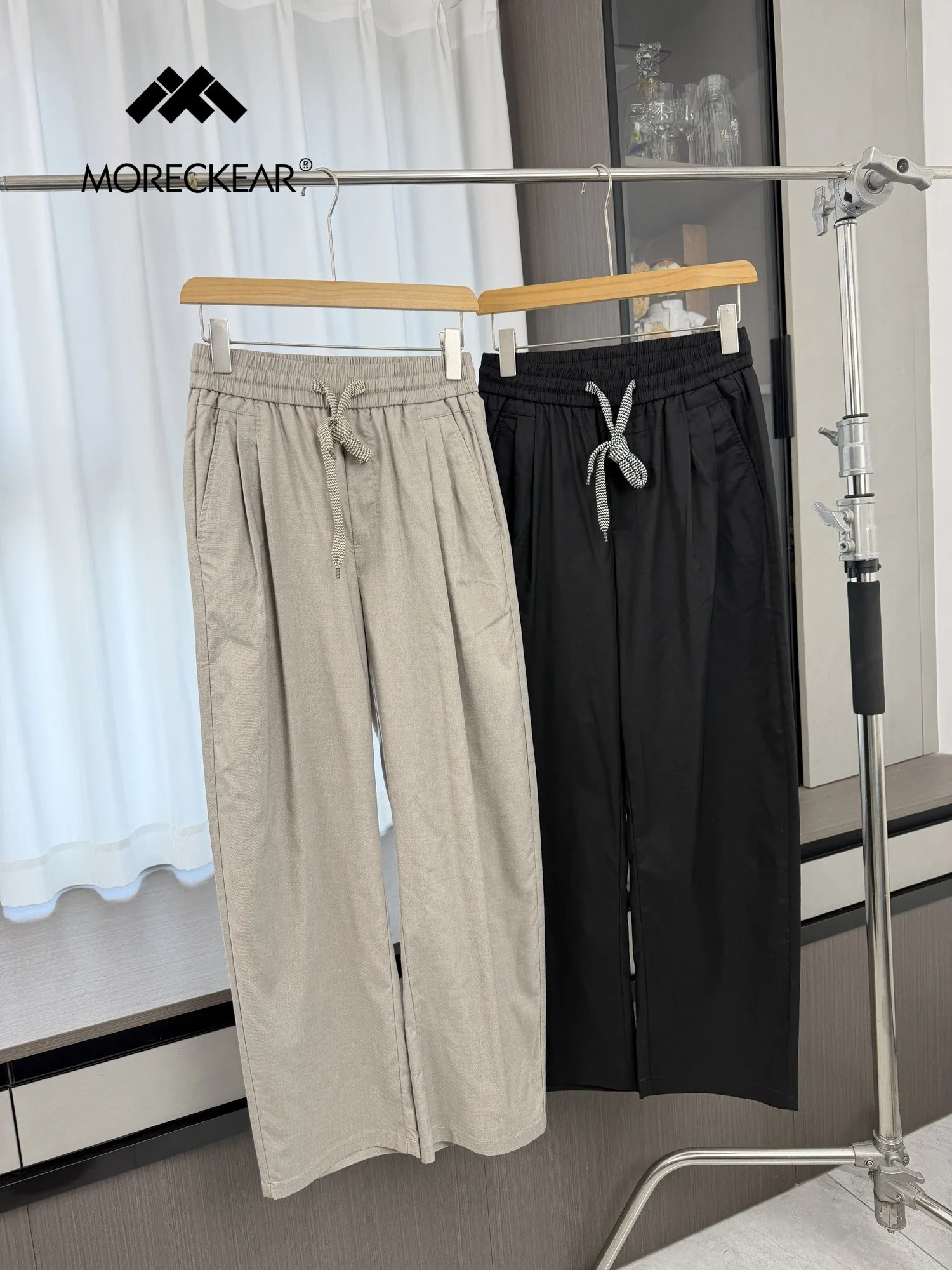 

Мужские повседневные брюки прямого кроя для весеннего сезона: дышащие, свободные, с эластичным поясом, из смесового льна, широкие штанины, универсальные, комфортные