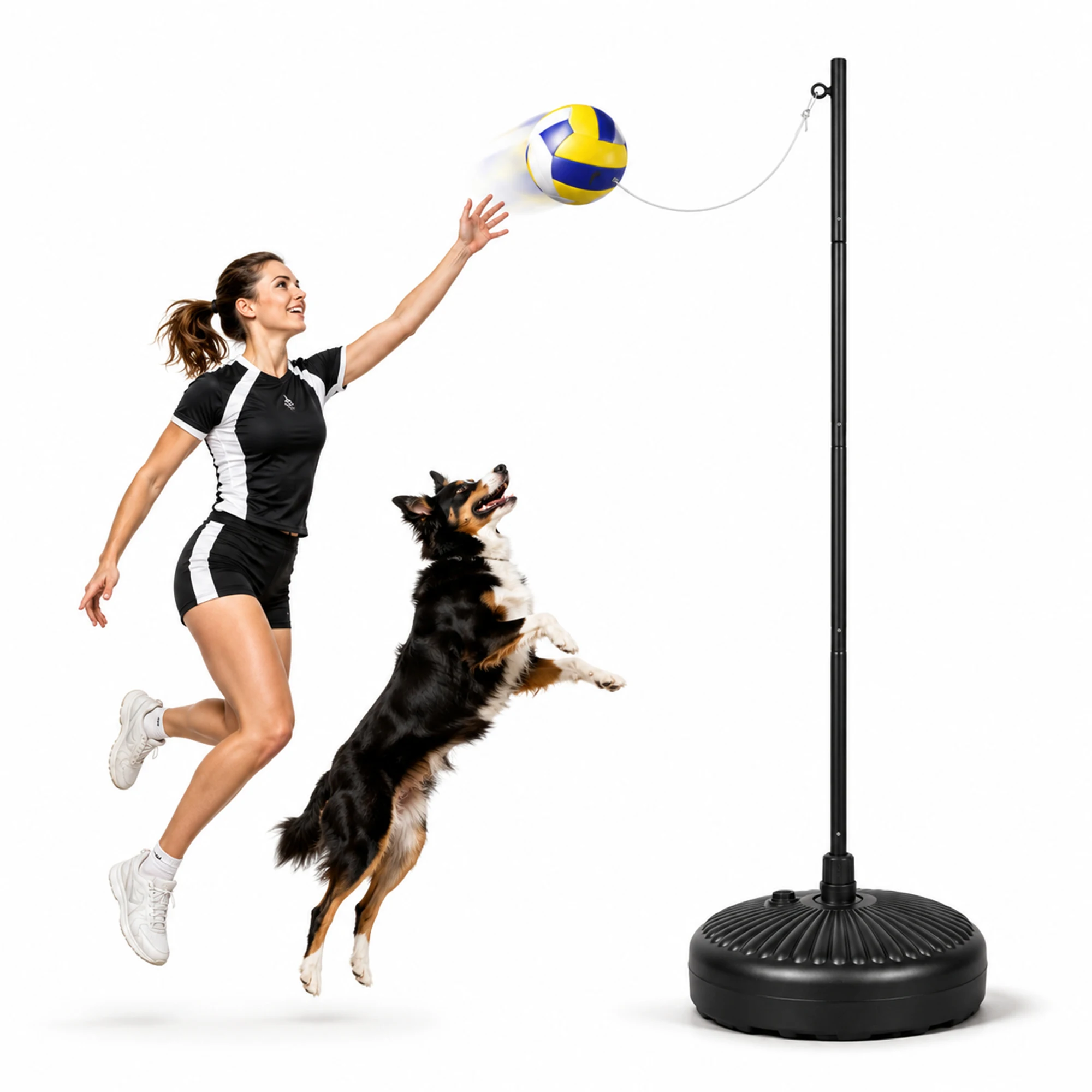 Tetherball Set with 9ft Pole and Rubber Ball, Detachable Portable Design with Rope and Weighted Base, Outdoor Family Game for Backyard, Lawn, Sand, and Beach Play