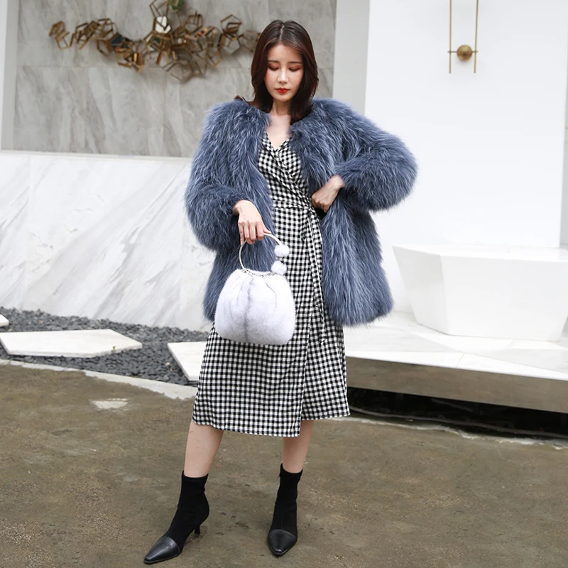 Round ring mink fur pink handbag fashion imported mink fur women's bag cross shoulder small round bag