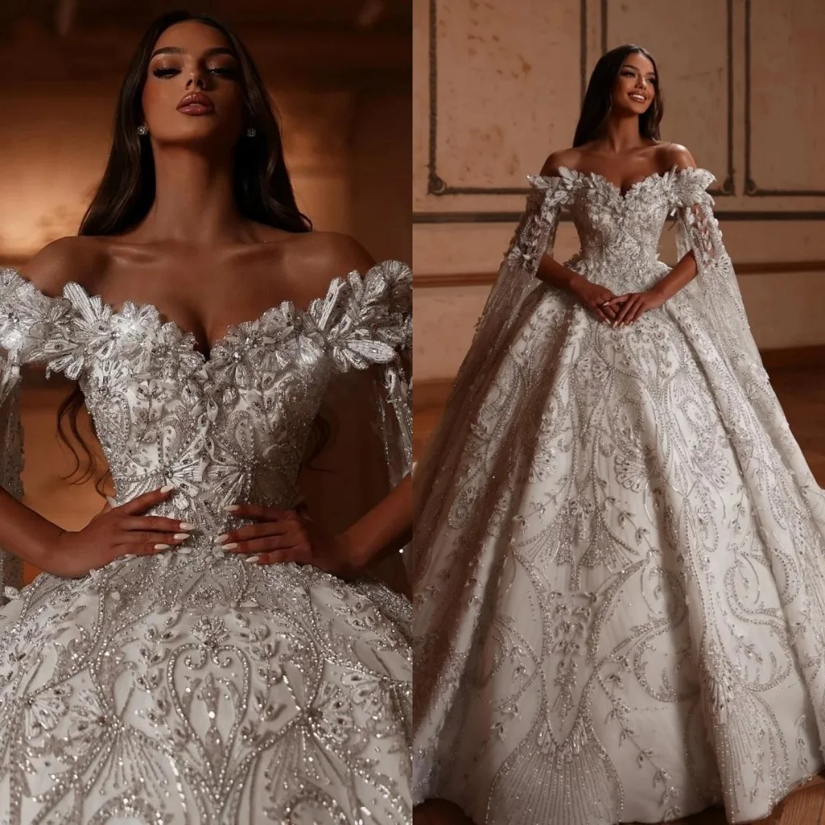 

Современные свадебные платья с аппликациями и блестками, свадебные бальные платья с открытыми плечами, расшитые бисером, принцесса со шлейфом, индивидуальные платья Vestidos De Novia
