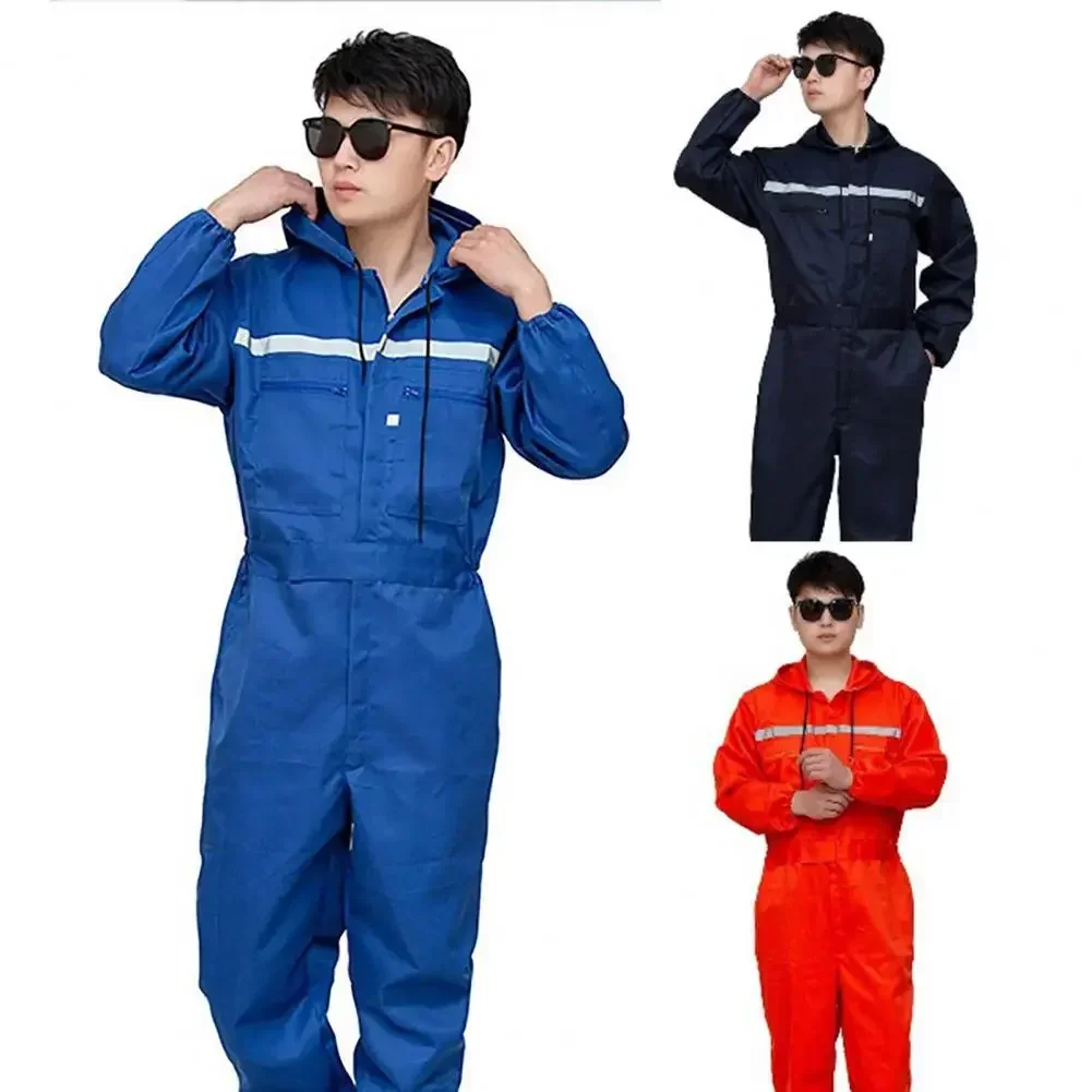 Cosplay Unisex Workwear Uniform Jumpsuit Work Overalls with Reflective Zipper Pockets for Auto Repairmen Safety Worker Coveralls