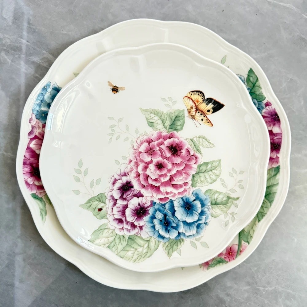 Butterfly Series Hydrangea Ceramic Tableware  Plates household Serving Pasta Plates Bone China Dessert Plate