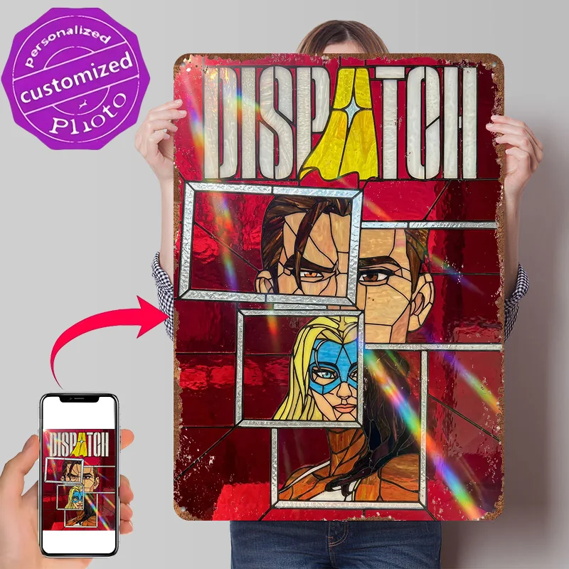 Dispatch Stained Glass Art Poster Retro 3D Printed Metal Signs Customized Wall Hanging Gift for Aesthetic Room Decor Men Home