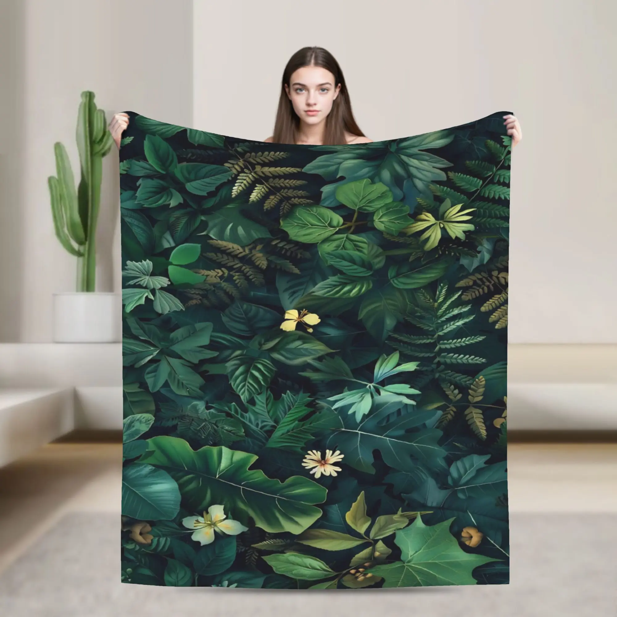 Olive Green Foliage Blanket Fleece  Relax Soft Throw Blankets for Bedding Plush Thin Quilt