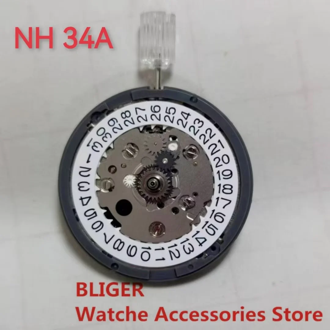 BLIGER  Original GMT NH34 Mechanical Movement Black Datewheel Crown at 3.0/3.8 Modification Automatic Mechanism 24 Hour Hand