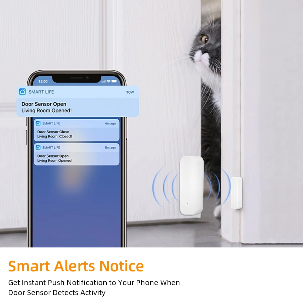 ONENUO-Sensor magnético de puerta y ventana Tuya Zigbee, Detector inalámbrico de puerta de casa, debe con Hub de puerta de enlace Tuya Zigbee