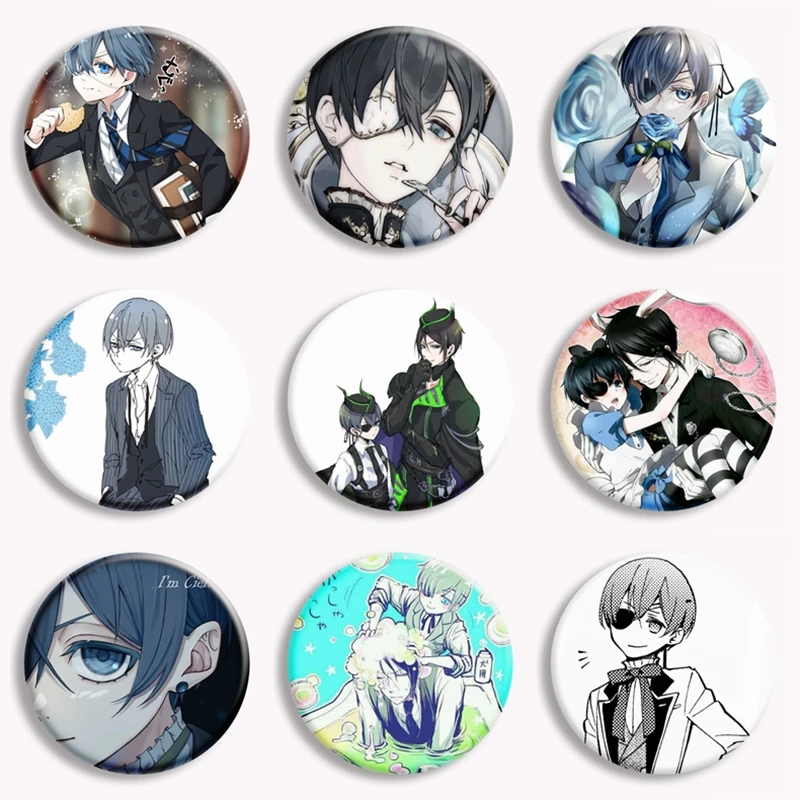 Japan Anime Black Butler Season 4 Button Pin Sebastian Ciel Violet Kuroshitsuji Brooch Badge Bag Accessories Fans Collect