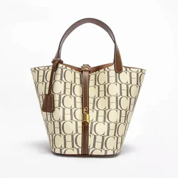 Classic Fashion Retro Design New 2024 Women's Vegetable Basket Bag with Metal Decorative Letter Design Women's Handbag