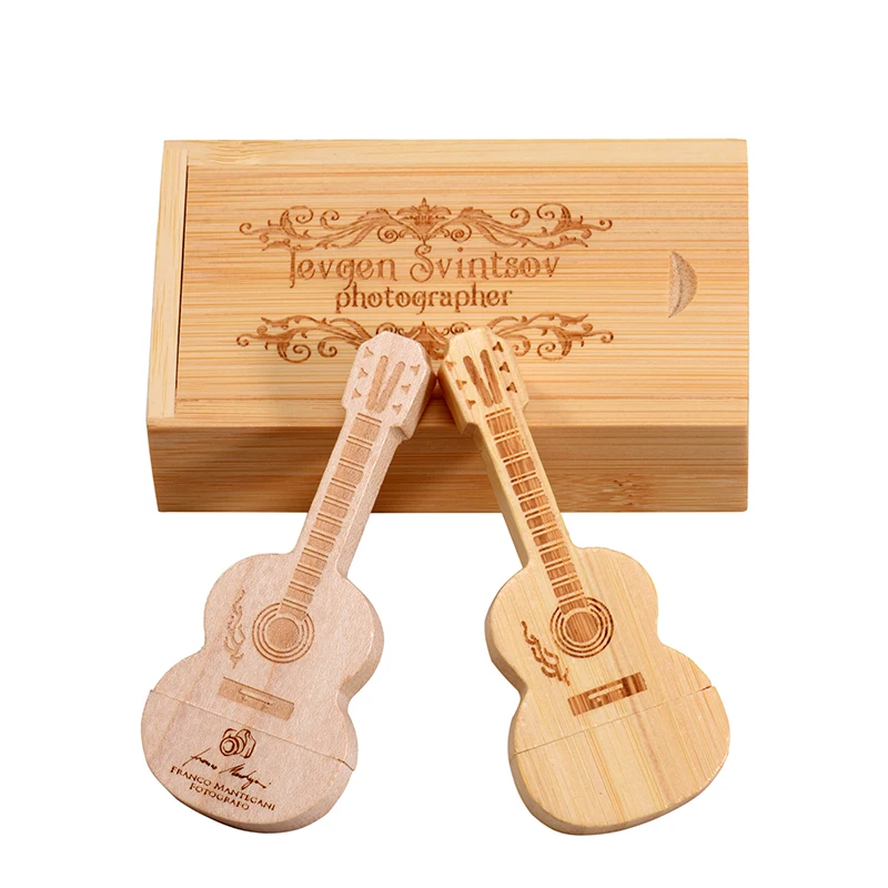 Деревянный флэш-накопитель для гитары USB 3.0, 128 ГБ, бесплатный индивидуальный логотип, 64 ГБ, высокоскоростной флэш-накопитель, 32 ГБ, креативный подарок, U-диск, 16 ГБ