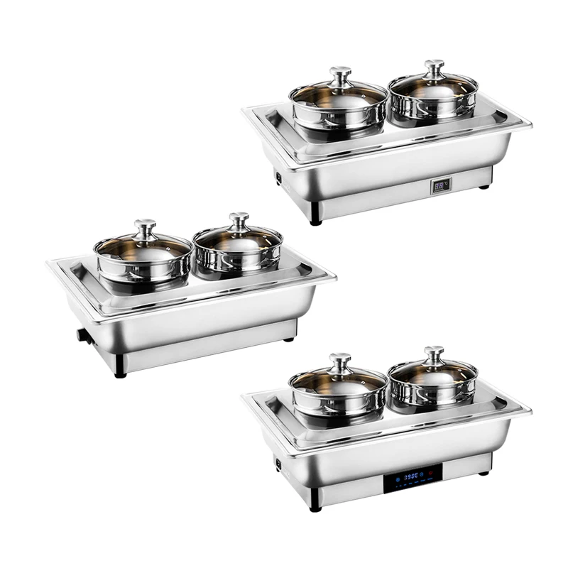 Modern Stainless Steel Double Pots Electric Soup Warmer Buffet Catering Equipment For Hotel Soup Station Fuel Heating Method