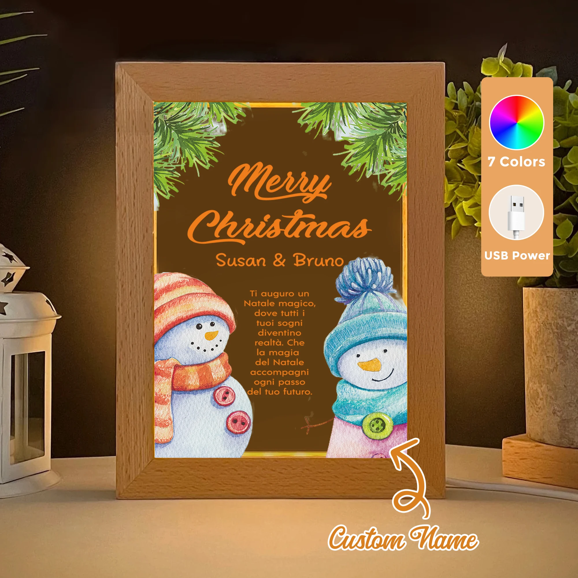 

Custom Name Merry Christmas LED Acrylic Night Light Wood Photo Frame 21x17cm Christmas Cartoon Children Bedroom Gifts Home Decor