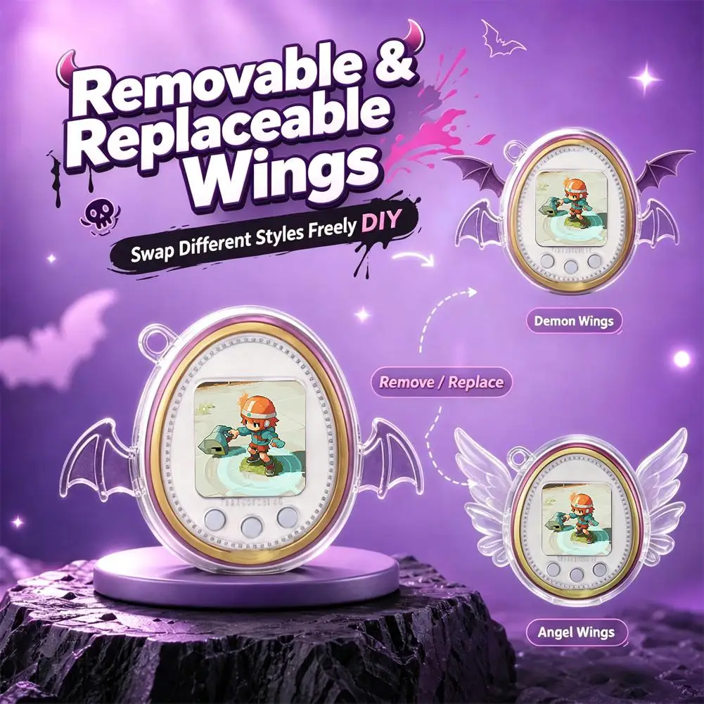 For Tamagotchi 4u Protective Case Creative Devil Wings Transparent PC Case Halloween Gift Protective Cover Anti Drop and Scratch