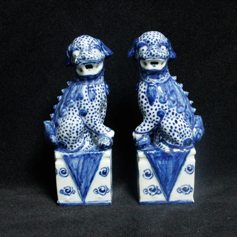 Pair of Foo Dogs Fu Dogs Buddha Dogs Chinese Guardian Lions Ceramic Sculpture Home Decoration Protective Feng Shui