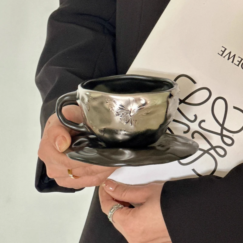 Taza y platillo de café de 200 ml, taza de desayuno de leche creativa y sencilla para el hogar y la oficina