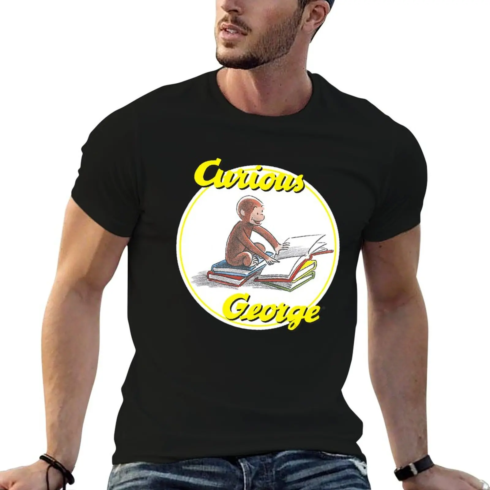 

Curious George Reading Poster. T-Shirt t shirts with prints men t shirt cotton 100% T-Shirt