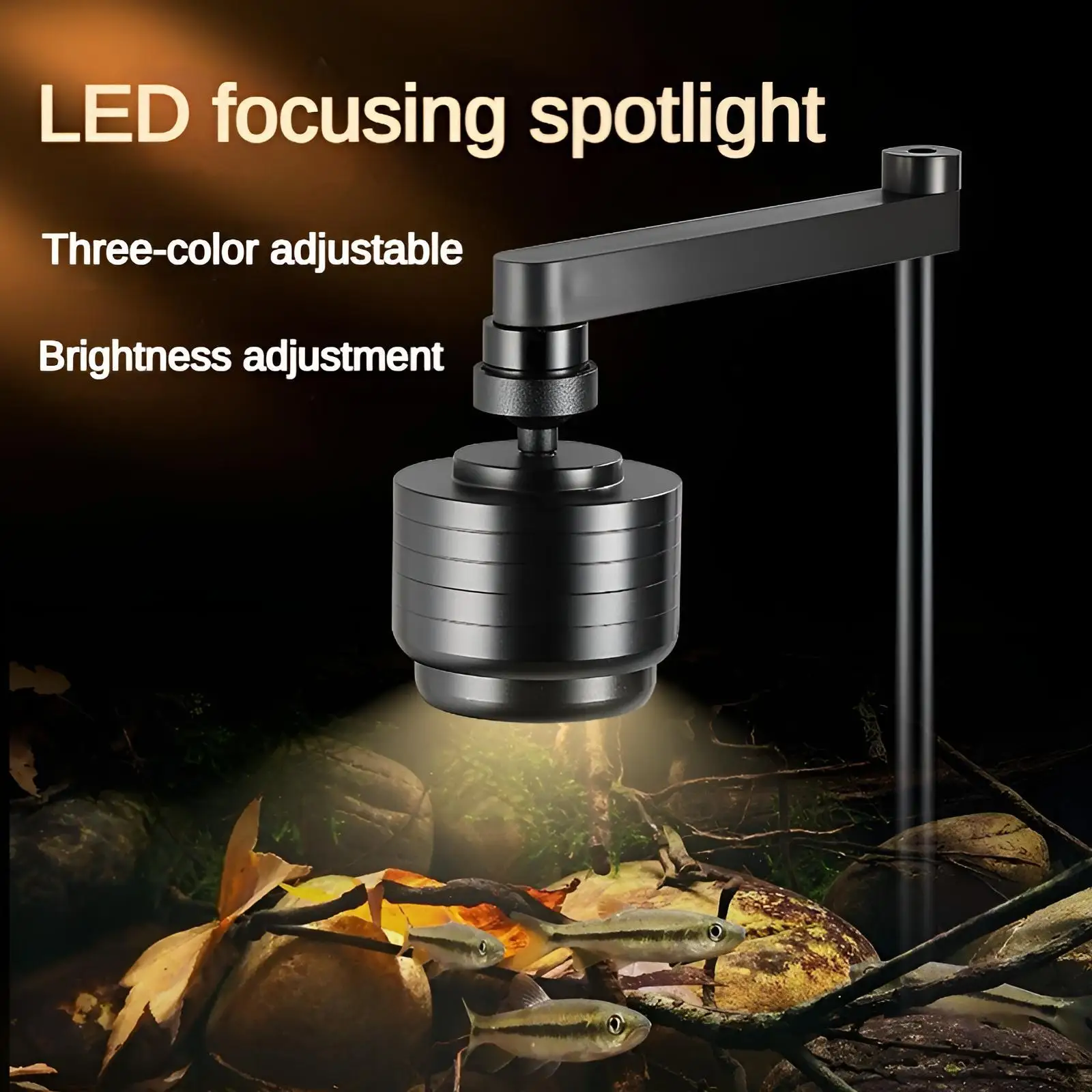 LED Aquarium Spotlight with 3 Colors & Dimming Adjustable Focus 5V Powered Clip-On Lamp 110-240V
