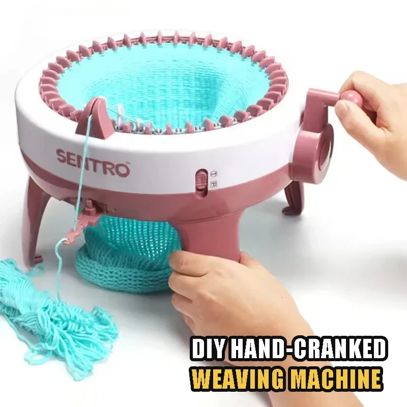 24Needles Hand Knitting Machine Kit  Yarn Material Bag for Girls DIY Knit Scarf Hat Sock,Hand Cranked Manual Knitting Machine