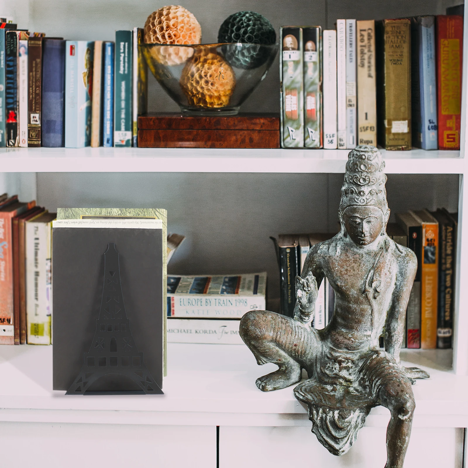 

2pcs Tower Shape Bookends Metal Sturdy Decorative Notebook Organizers For Desk Shelves Home Office Library Use Reusable