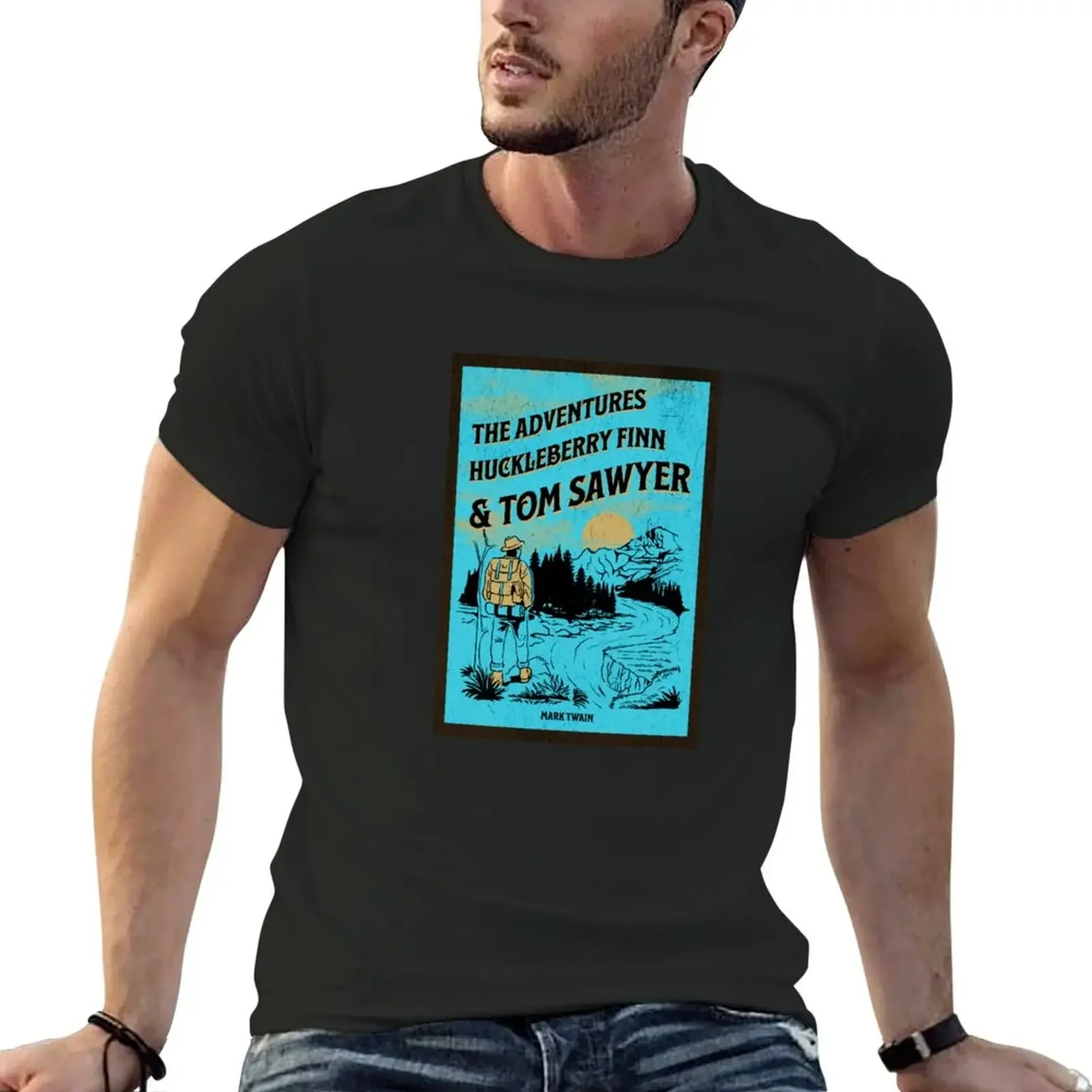 

The Adventures Of Huckleberry Finn And Tom Sawyer - Mark Twain Book Cover Art T-Shirt new edition t shirt men 100℅ cotton