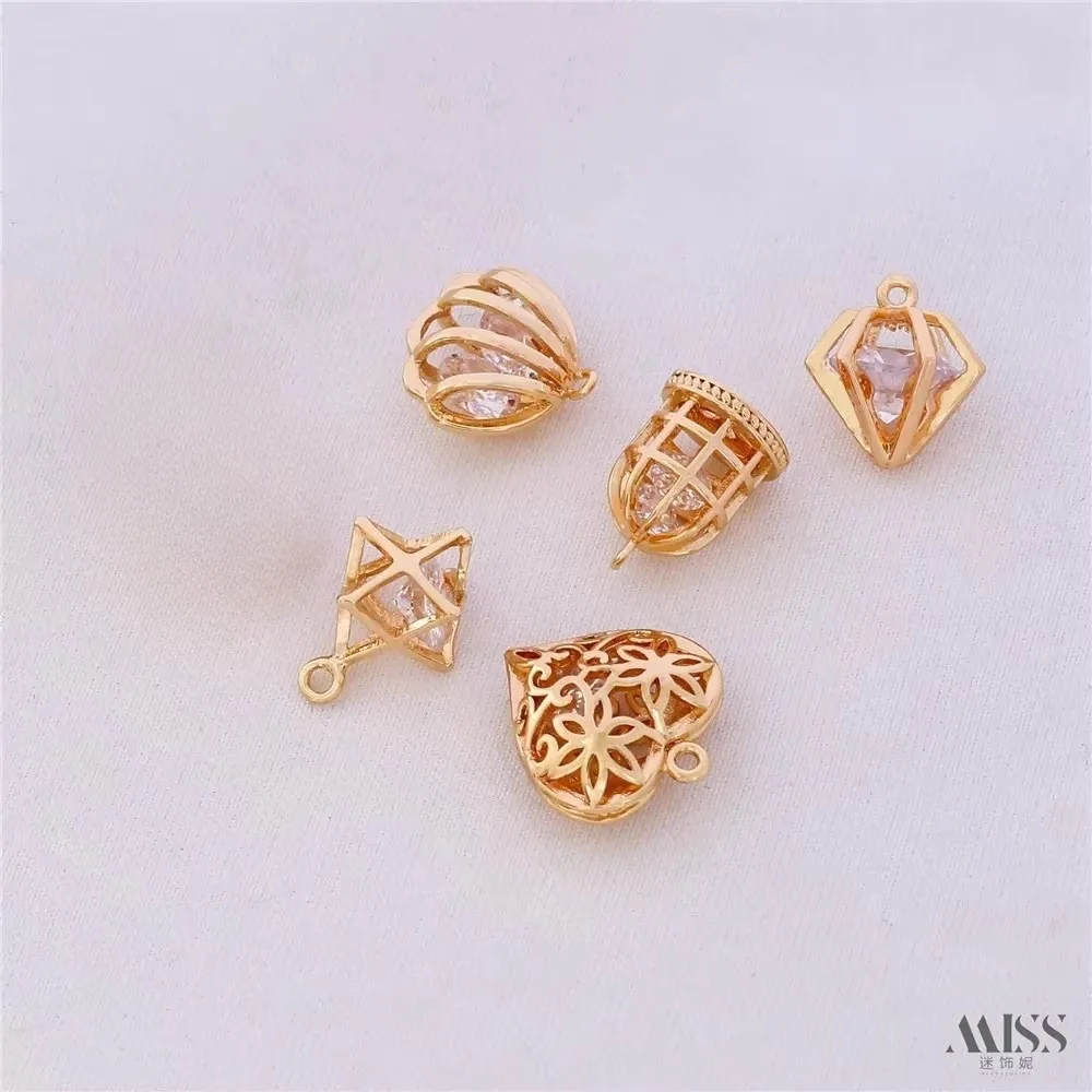 14K Gold-plated Dynamic Zircon Scallop Diamond Peach Heart Pendant DIY Bracelet Necklace Pendant Accessories
