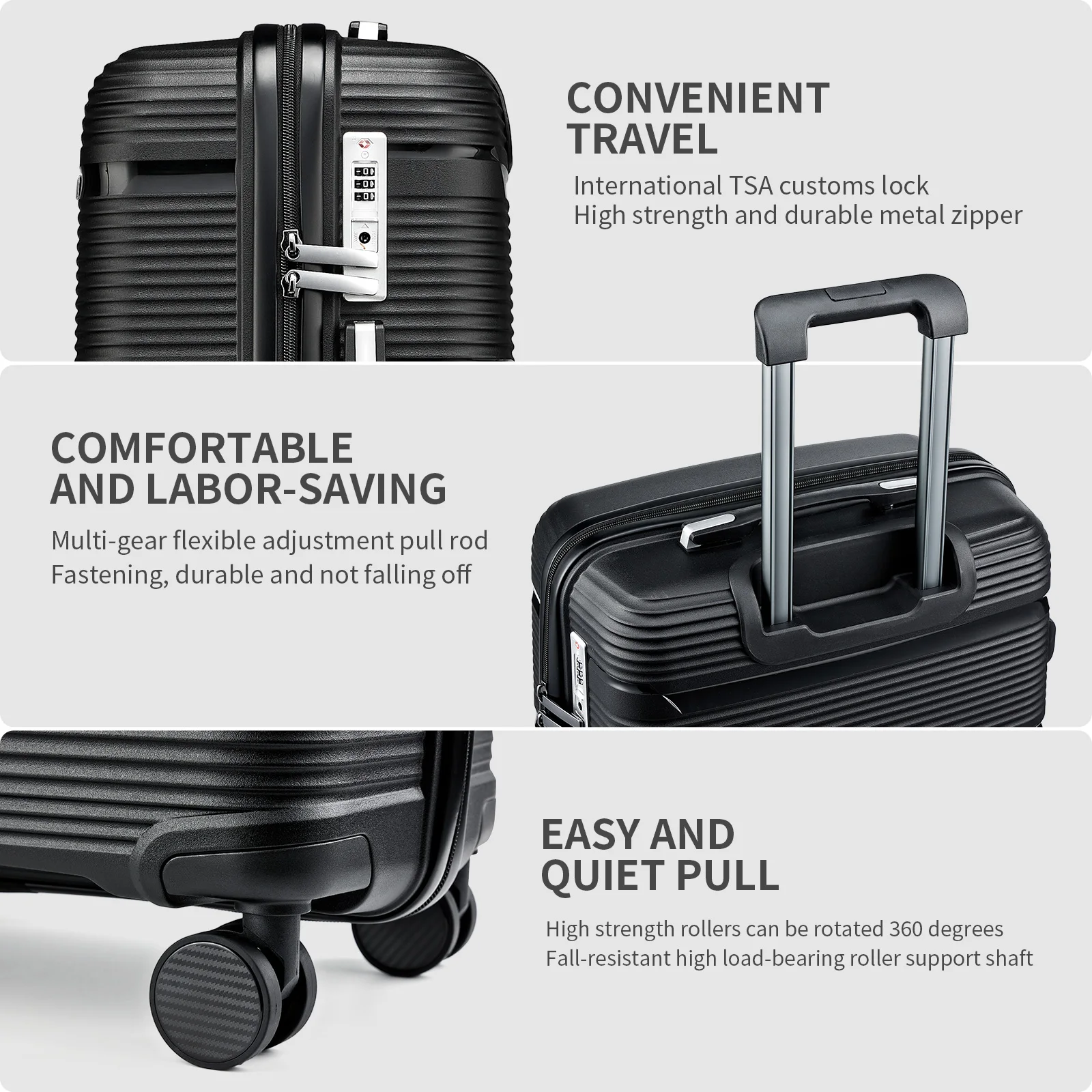 5pcs Suitcase Set Lightweight Case Set, Durable Trolley, Hand Luggage Suitcase with Wheels, TSA-Lock Boarding Travel Suitcase