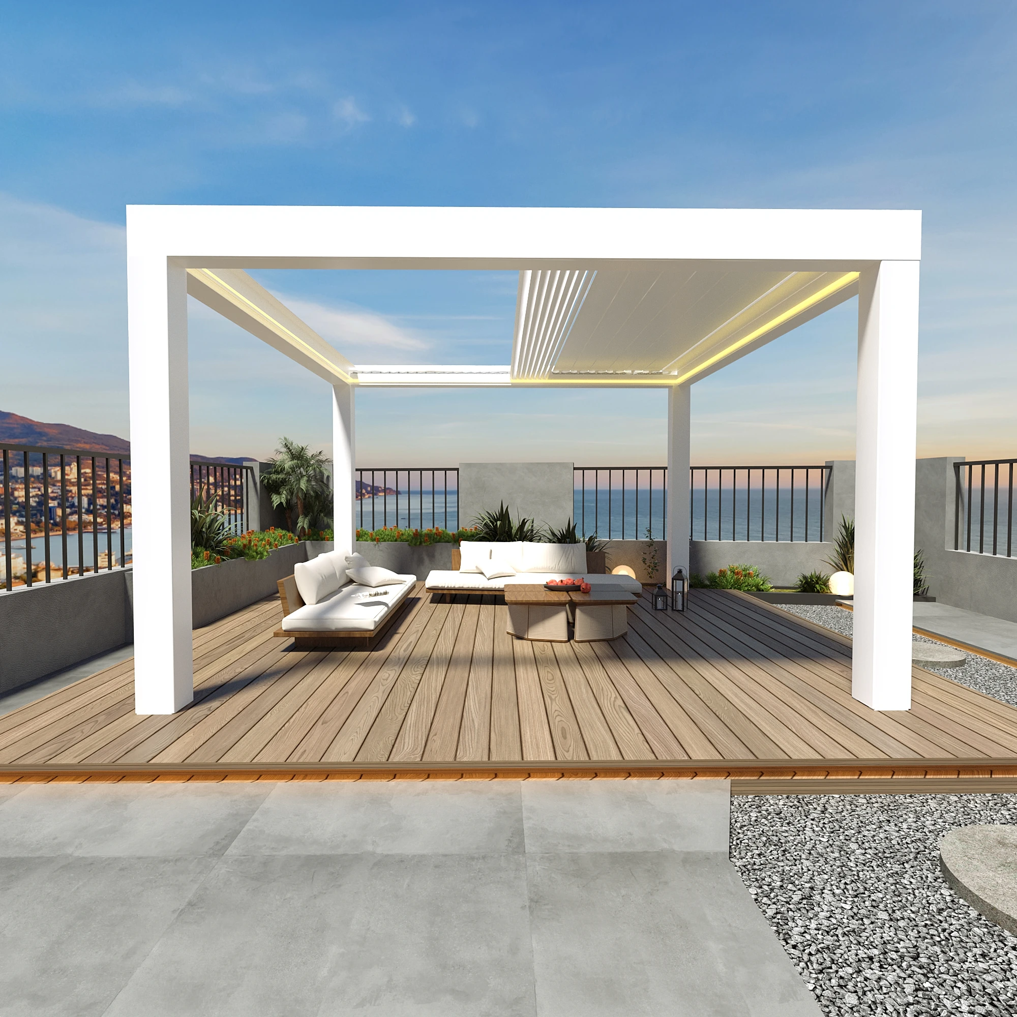 3Mx3M 3Mx4M 4Mx3M Motorized Louvered Aluminum Pergola Rainproof Flexible Outdoor Hardtop Gazebo Deck Garden Yard Wood Alloy