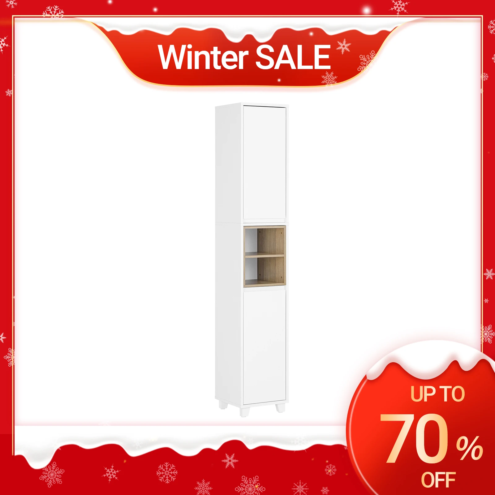 SoBuy BZR147-W Armadio da bagno Armadio da bagno Alto e Narsy con 2 ante e scomparti aperti con pavimento regolabile Bianco