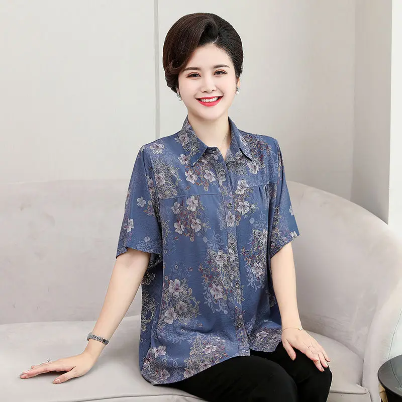 Losse of Sve irt plus size dames casual zomermode voor middelbare leeftijd en grotere maten, polyester stof