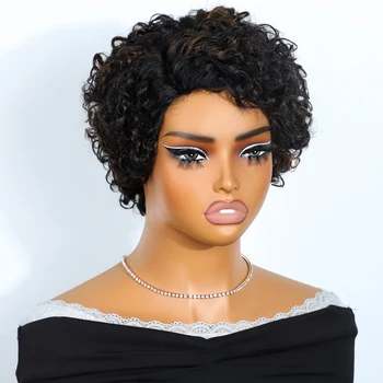 Jerry encaracolado curto pixie frente do laço perucas de cabelo humano para as mulheres hd perucas de renda cabelo humano multi separação onda de água peruca dianteira do laço