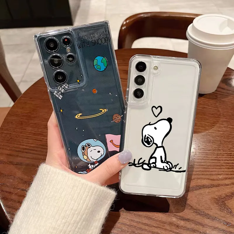 Cute Snoopy Clear Case For Samsung Galaxy A16 A55 5G A15 A54 A52 A53 A14 A05 A05S A06 A25 A33 A34 A35 A32 A51 Trendy TPU Cover