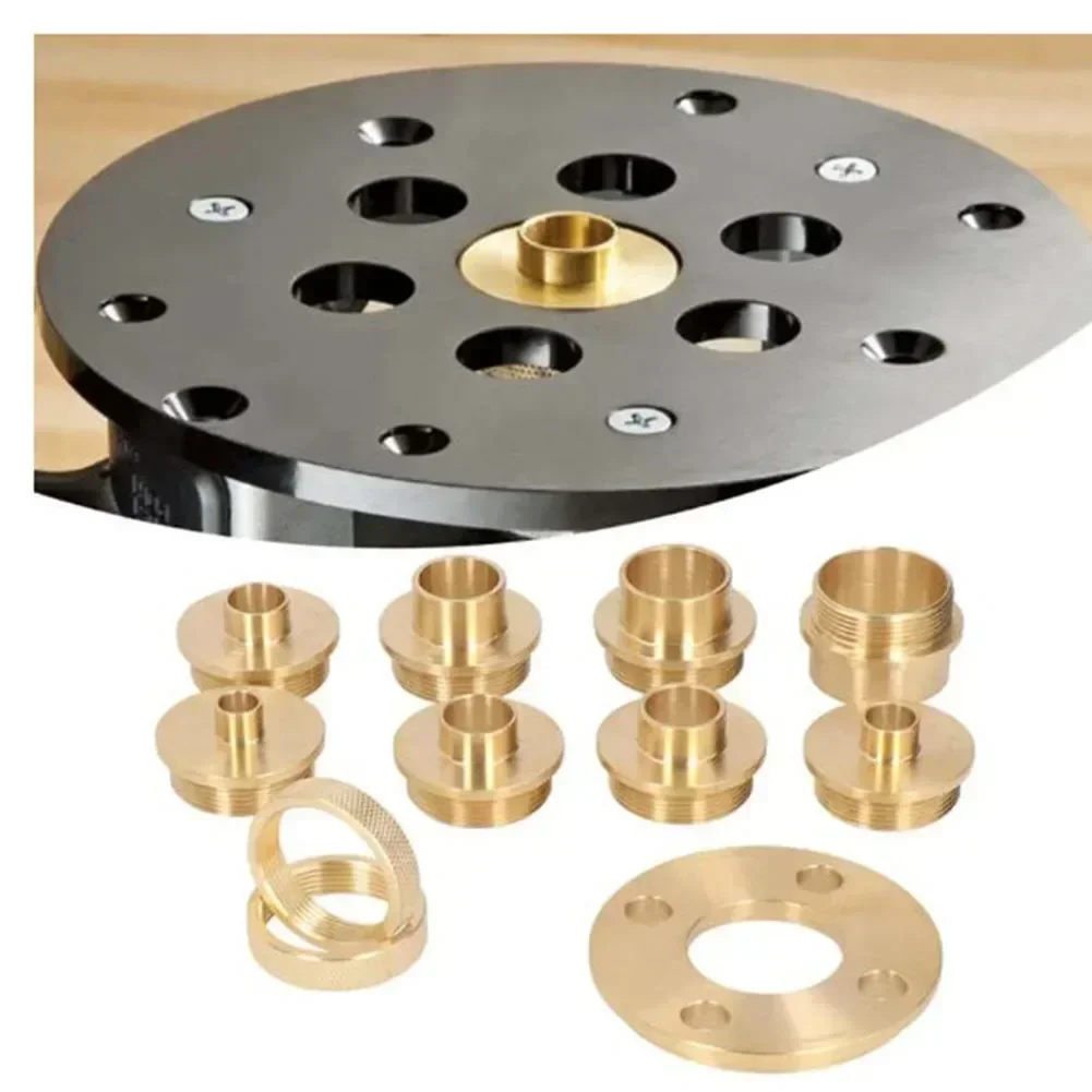 11Pcs X Brass Template Router Guides Kit With Lock Nut Adapter Router Accessory Woodwork Tool Machine Wood Trimmer Accessories