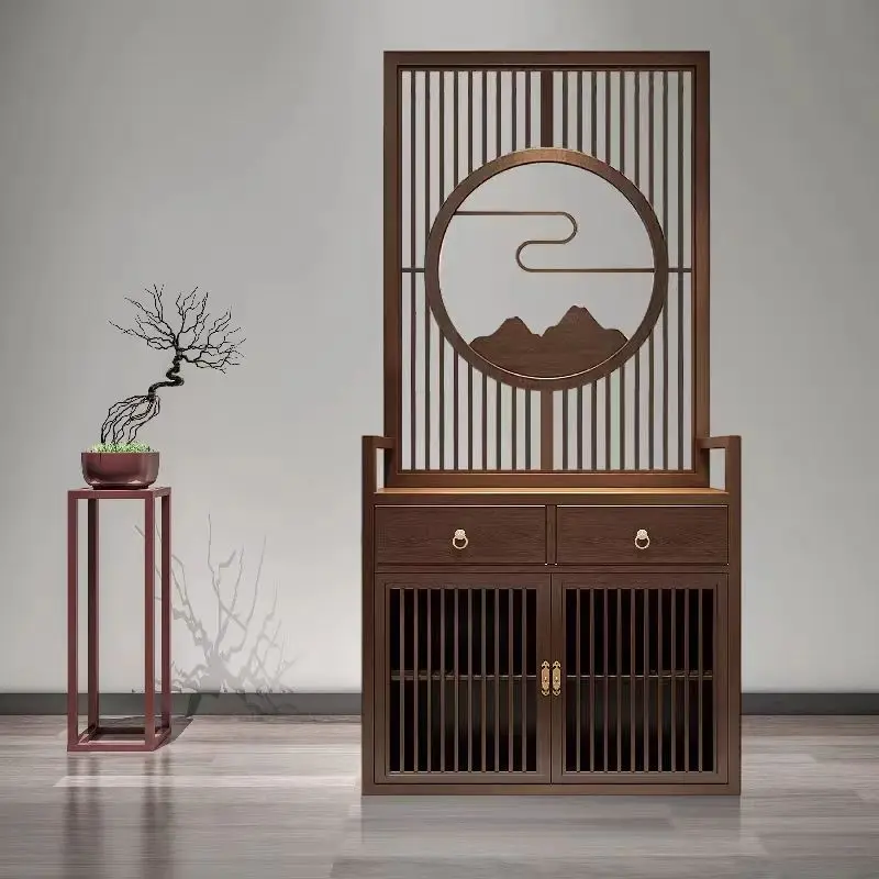New Chinese style solid wood screen storage shoe cabinet simple modern shielding rack household
