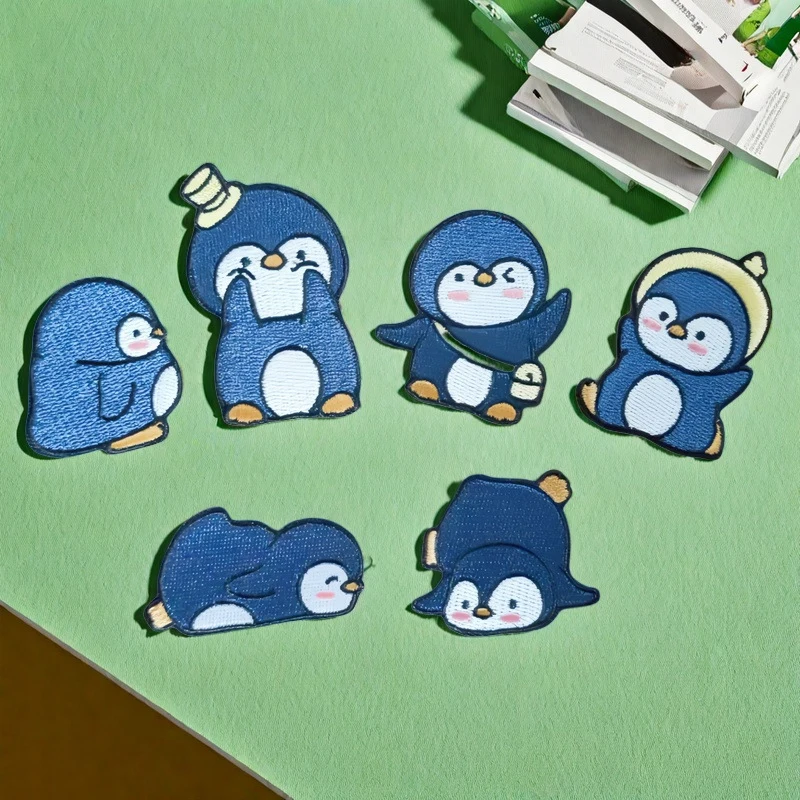 6PCS/Set Embroidered Cute Penguin Design Patch Cute Iron On Patch for Clothing Jeans Jacket Decoration