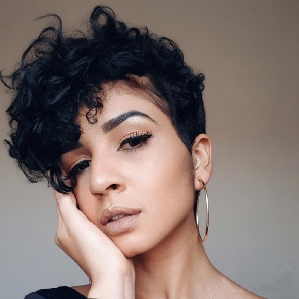 6 بوصة فضفاض موجة مجعد الباروكات قصيرة عابث قطع باروكة من شعر طبيعي مع الانفجارات قبل قطعها للنساء البرازيلي شعر ريمي آلة صنع