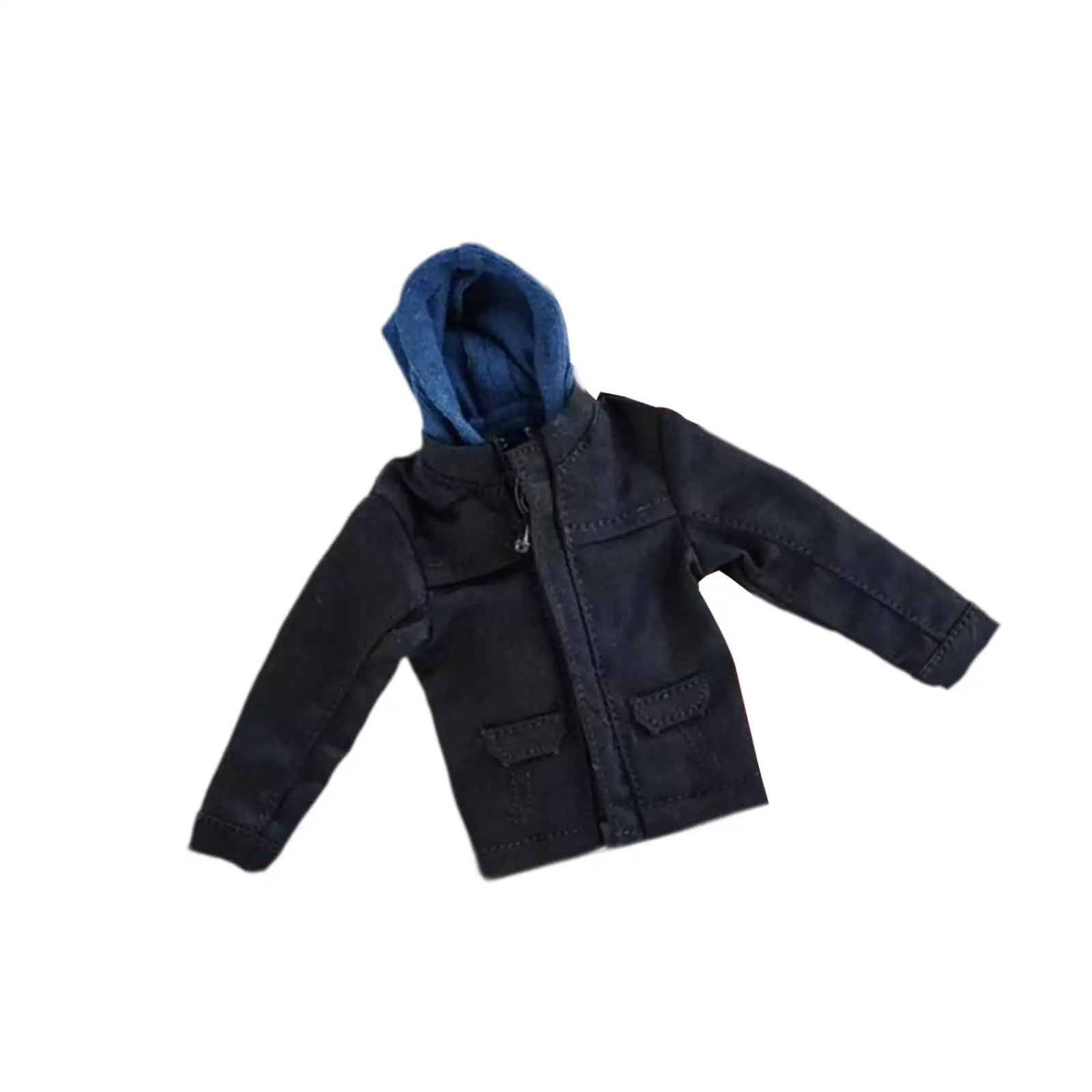 

1/12 Scale Figure Doll Jacket with Hood Clothing Accessory Miniature Clothes Black