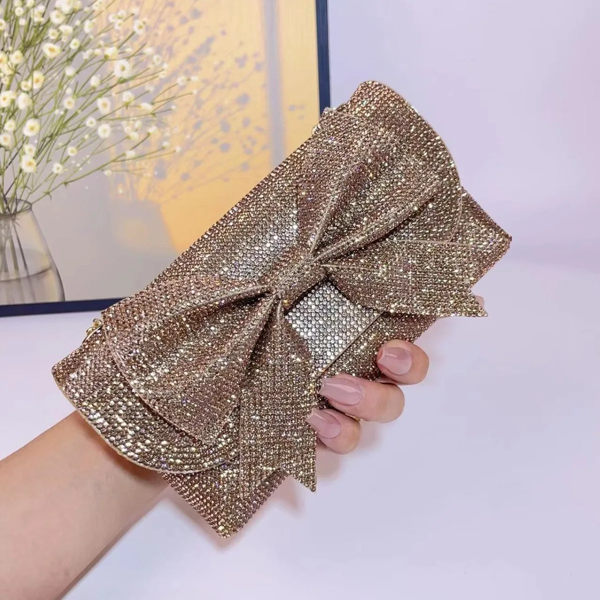 

Rhinestone Dinner Premium Bow Shiny Evening Bag Ladies Versatile Shoulder Messenger Bolsos De Lujo Mujer Marcas Famosas حقيبة يد