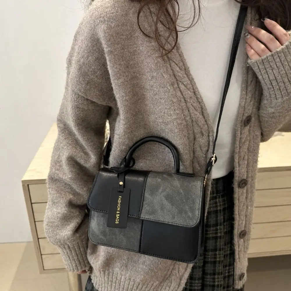 Elegant Color Blocking Women Shoulder Bag Portable PU Mini Travel Bag Korean Style Large Capacity Ladies Crossbody Bag Student