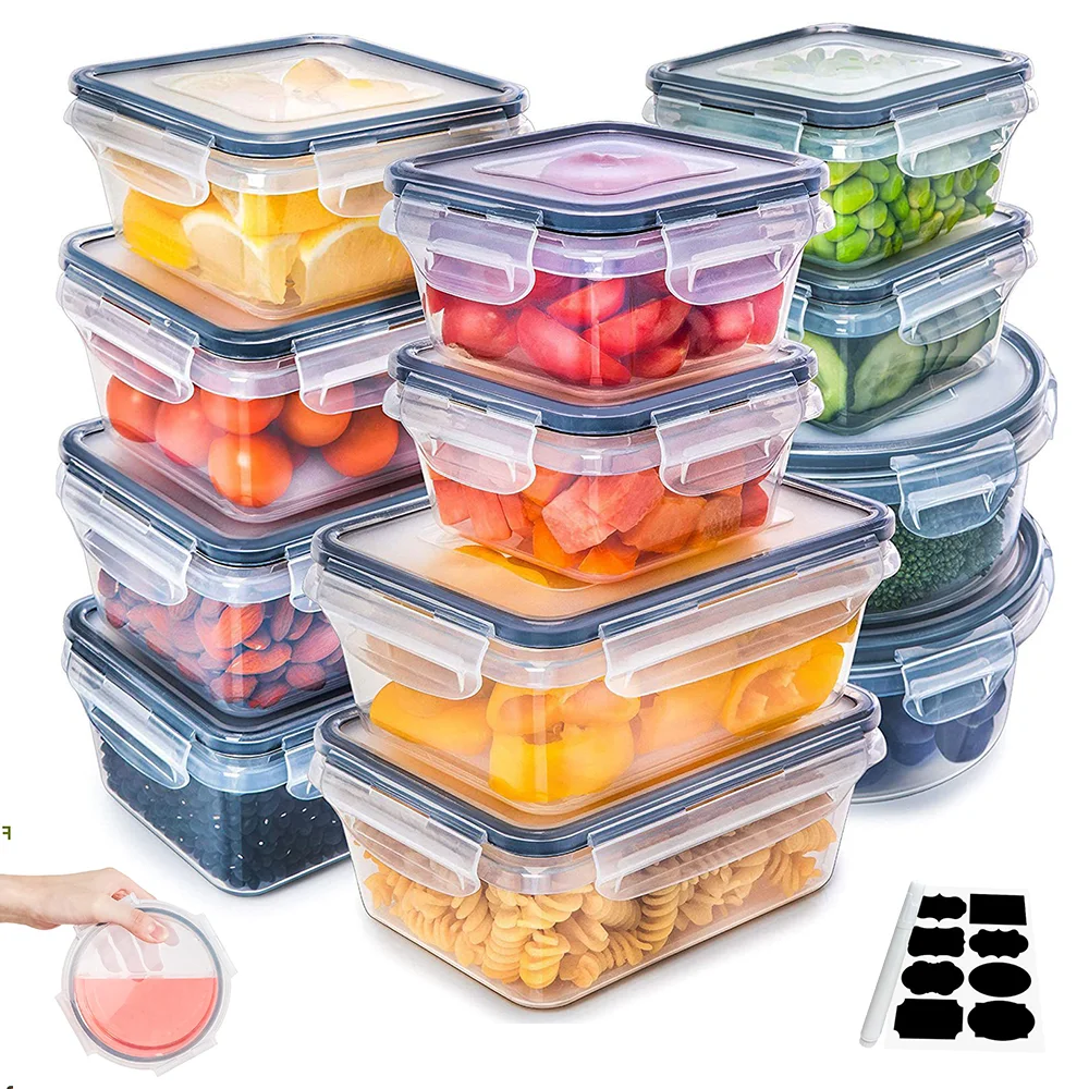 Caja de almacenamiento para refrigerador sellada de 12 piezas con tapa, recipiente para conservar alimentos y frescura, fiambrera transparente con tapa